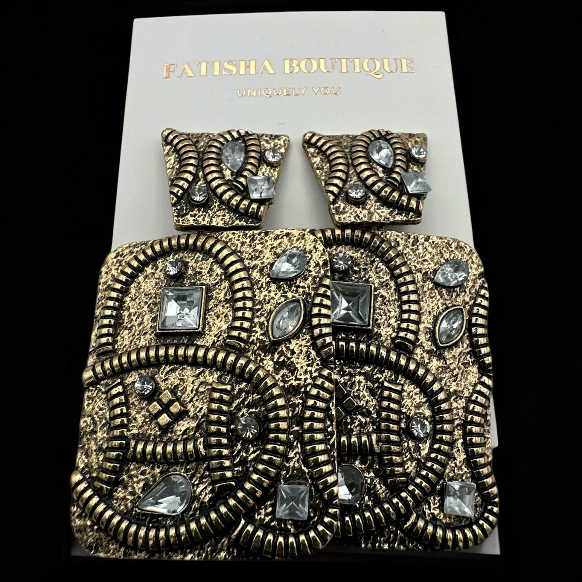 Elegant Ethnic Boho Rectangle Rhinestone Statement Earrings - Fatisha Boutique