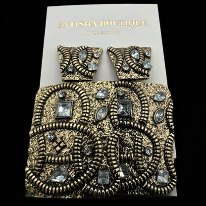 Elegant Ethnic Boho Rectangle Rhinestone Statement Earrings - Fatisha Boutique