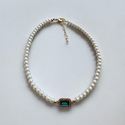 Elegant Faux Pearl Green Rhinestone Choker Necklace - Fatisha Boutique