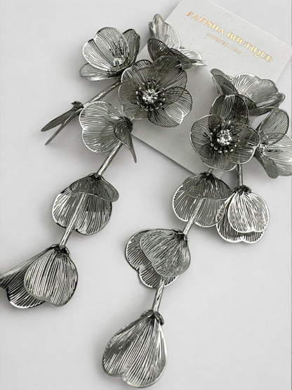 Elegant Floral Rhinestone Dangle Earrings – Gold or Silver Alloy - Fatisha Boutique