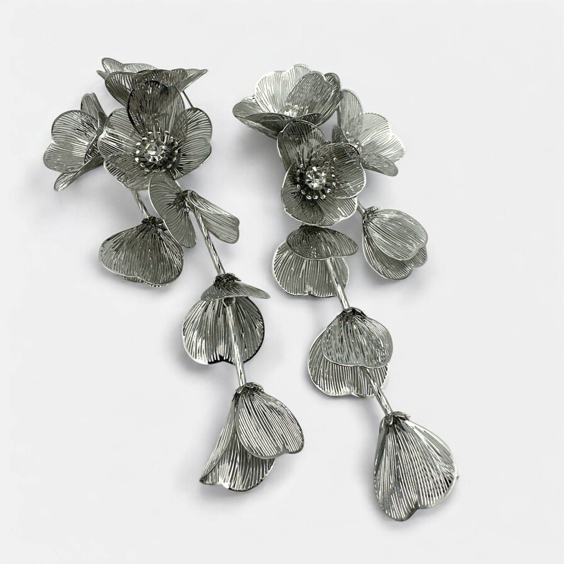 Elegant Floral Rhinestone Dangle Earrings – Gold or Silver Alloy - Fatisha Boutique