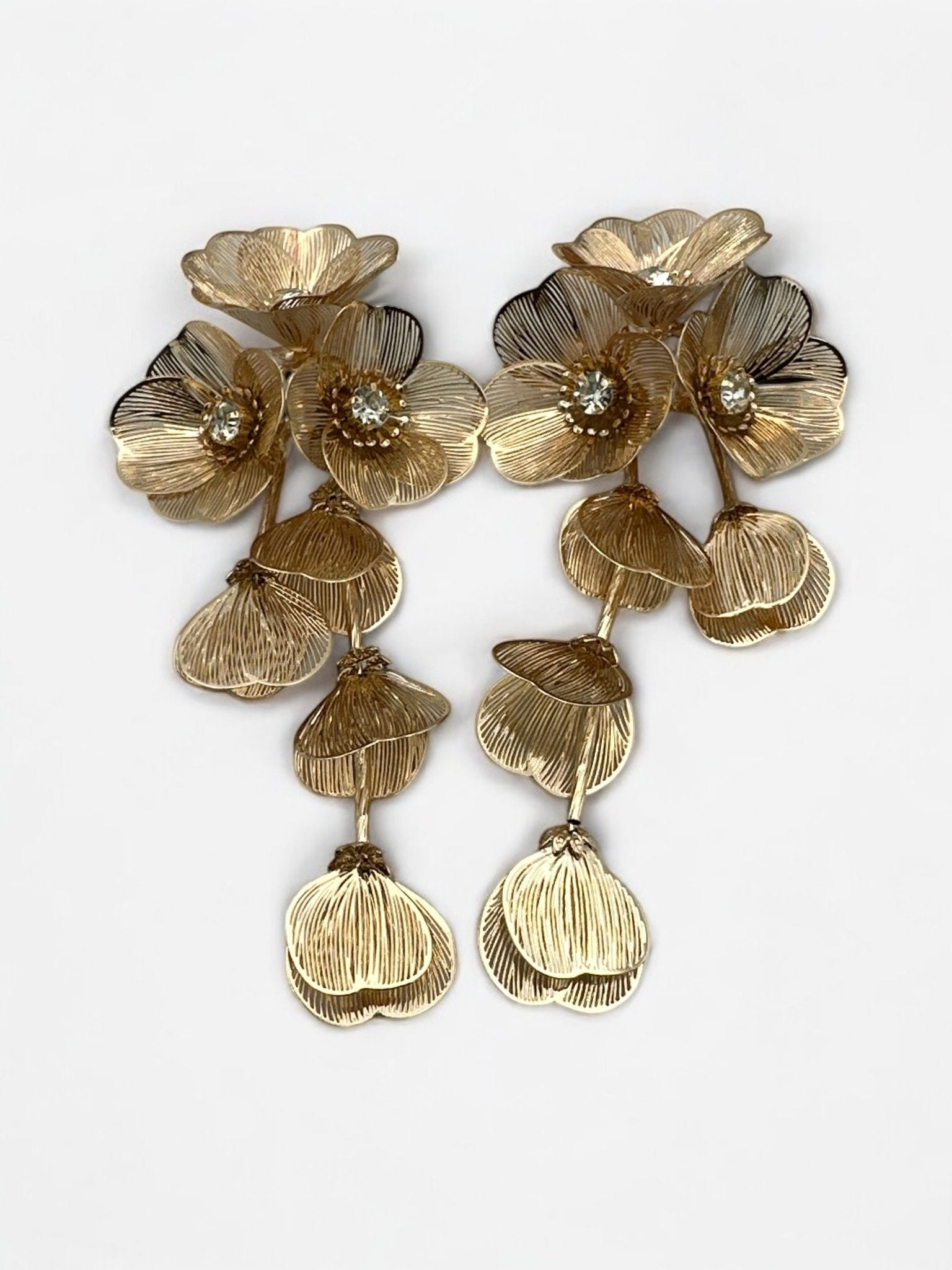 Elegant Floral Rhinestone Dangle Earrings – Gold or Silver Alloy - Fatisha Boutique