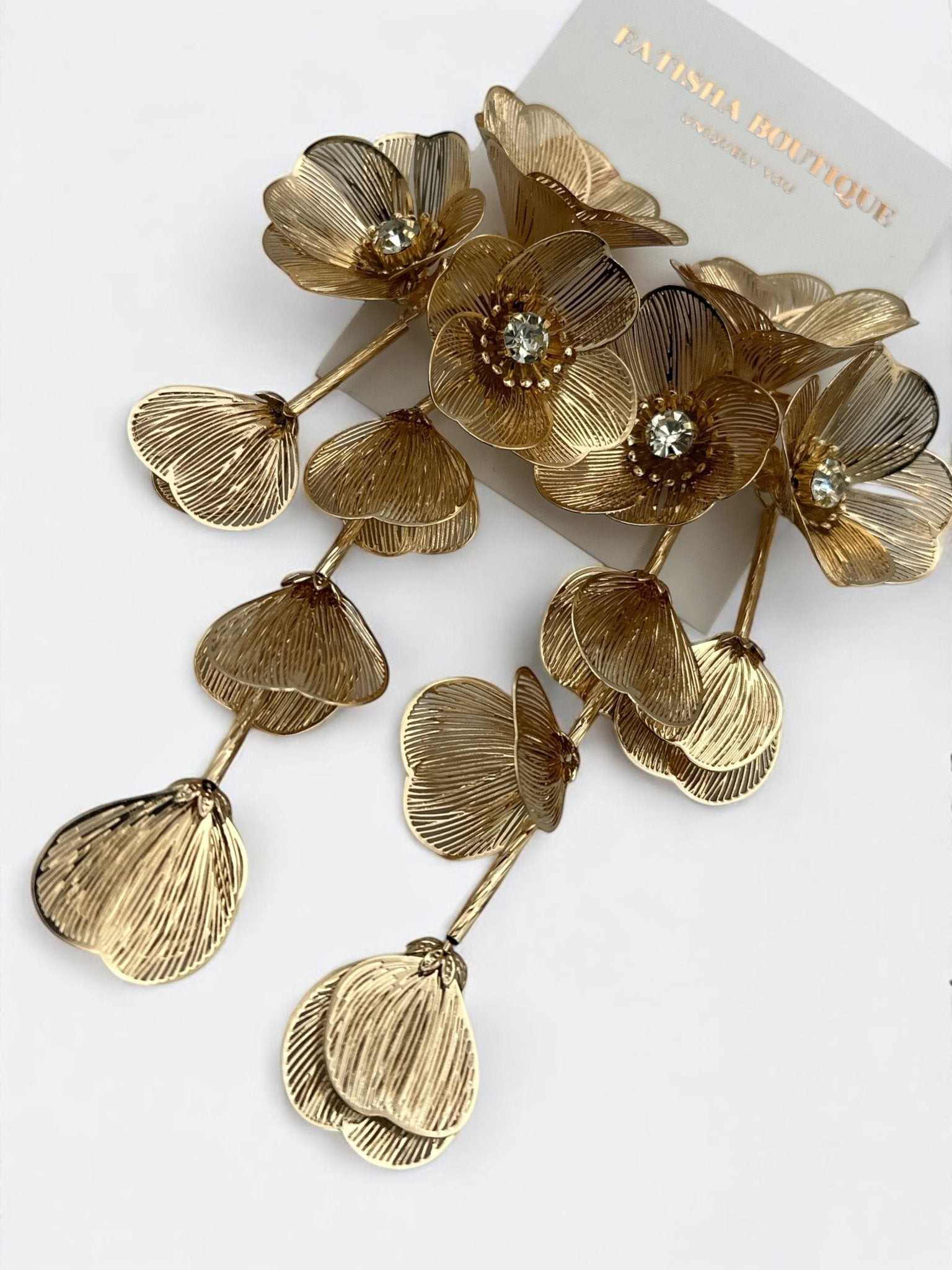 Elegant Floral Rhinestone Dangle Earrings – Gold or Silver Alloy - Fatisha Boutique