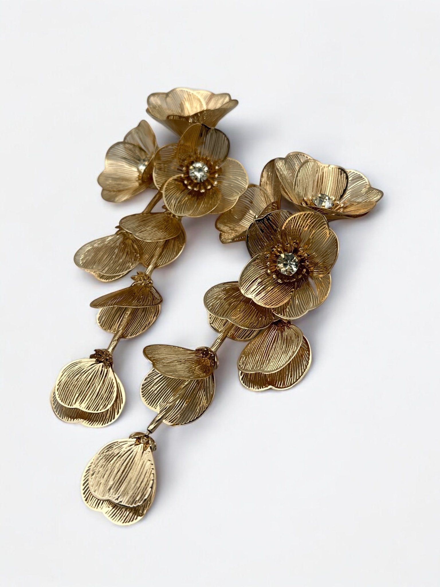 Elegant Floral Rhinestone Dangle Earrings – Gold or Silver Alloy - Fatisha Boutique