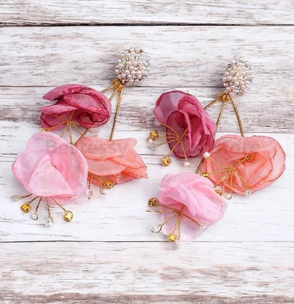 Elegant Floral Statement Earrings with Pearl Stud – Lightweight Petal Drop Earrings - Fatisha Boutique