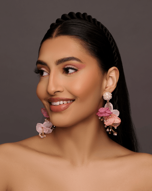 Elegant Floral Statement Earrings with Pearl Stud – Lightweight Petal Drop Earrings - Fatisha Boutique