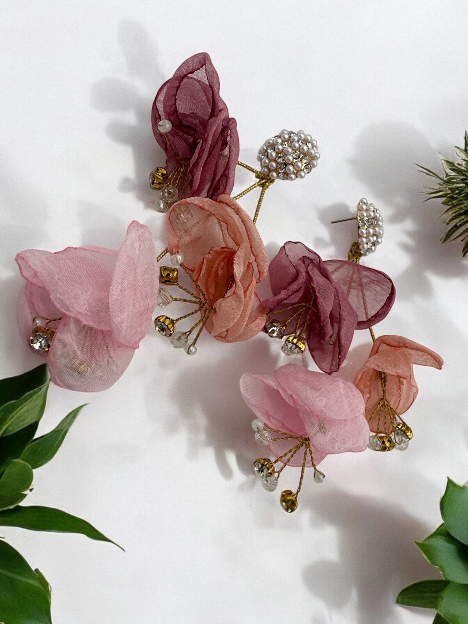 Elegant Floral Statement Earrings with Pearl Stud – Lightweight Petal Drop Earrings - Fatisha Boutique