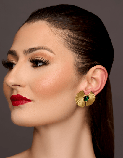 Elegant Glam Flower Designed Alloy Green Rhinestone Stud Earrings - Fatisha Boutique