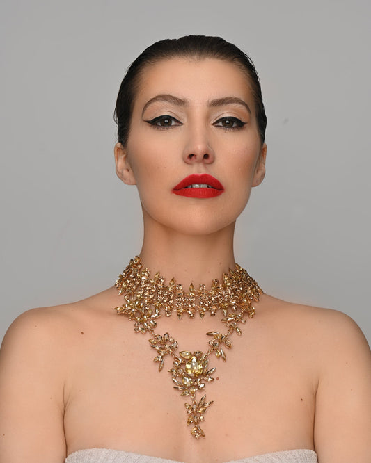Elegant Gold Bohemian Rhinestone Choker Pendant Statement Necklace - Fatisha Boutique