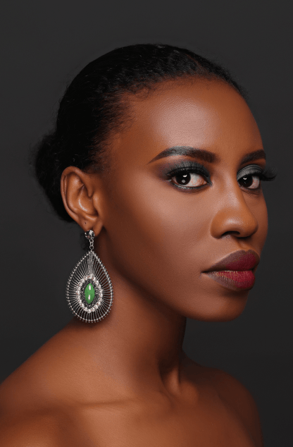 Elegant Green Resin Diamante Rhinestone Teardrop Dangle Statement Earrings - Fatisha Boutique