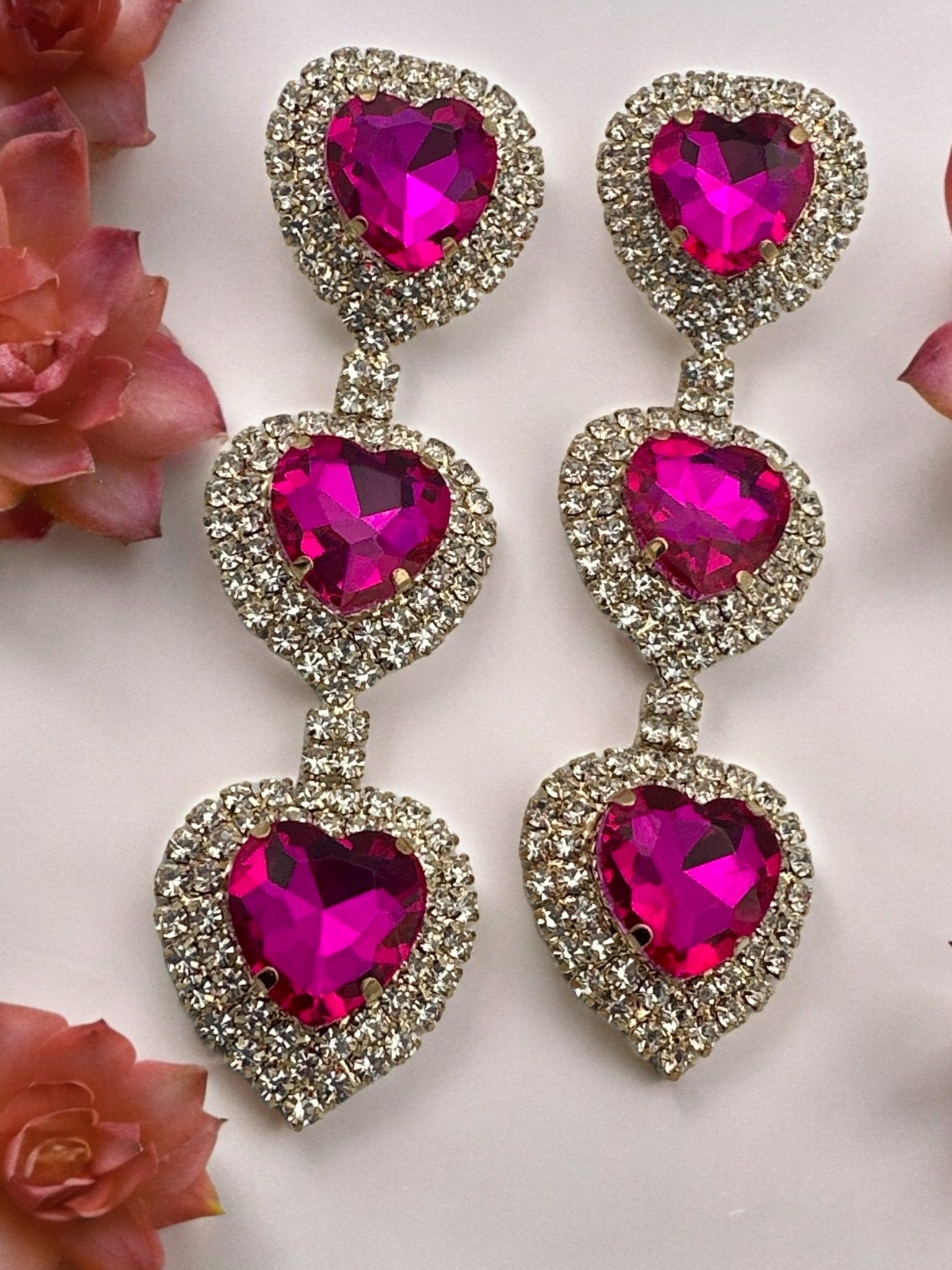 Elegant Heart - Shaped Drop Earrings – Crystal & Pink Variants - Fatisha Boutique