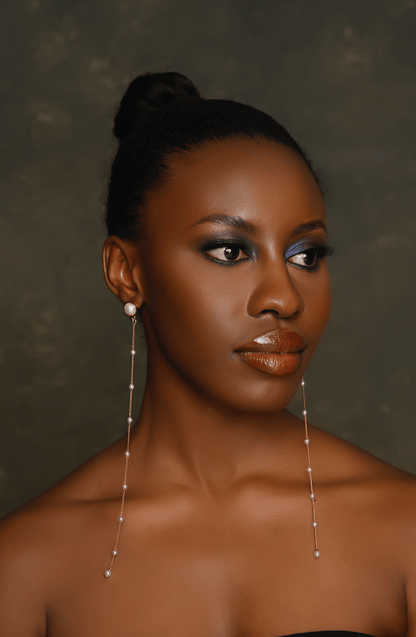 Elegant Long Pearl Drop Earrings – Sophisticated Linear Dangle Earrings for Women - Fatisha Boutique