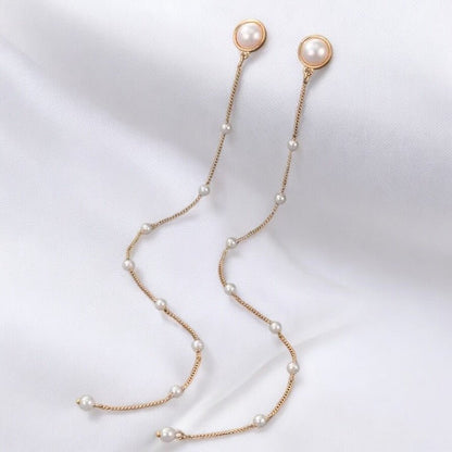 Elegant Long Pearl Drop Earrings – Sophisticated Linear Dangle Earrings for Women - Fatisha Boutique