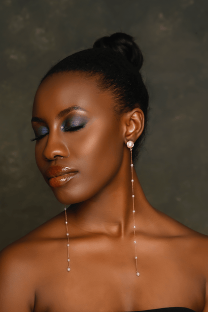 Elegant Long Pearl Drop Earrings – Sophisticated Linear Dangle Earrings for Women - Fatisha Boutique
