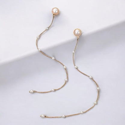 Elegant Long Pearl Drop Earrings – Sophisticated Linear Dangle Earrings for Women - Fatisha Boutique