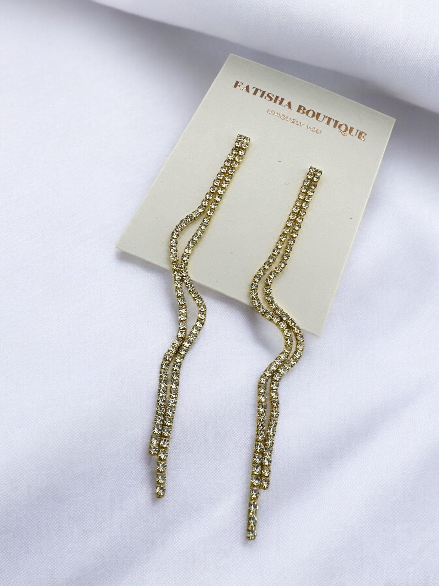 Elegant Long Rhinestone Earrings – Statement Jewellery for Any Occasion - Fatisha Boutique