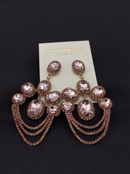 Elegant Luxurious Diamante Rhinestone Sparkle Tassels Statement Earrings - Fatisha Boutique