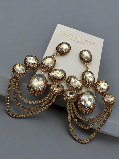 Elegant Luxurious Diamante Rhinestone Sparkle Tassels Statement Earrings - Fatisha Boutique