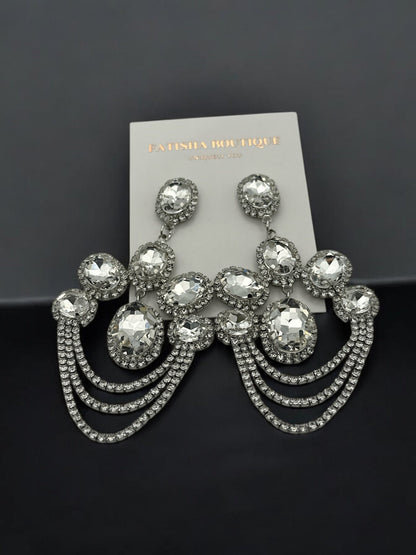 Elegant Luxurious Diamante Rhinestone Sparkle Tassels Statement Earrings - Fatisha Boutique