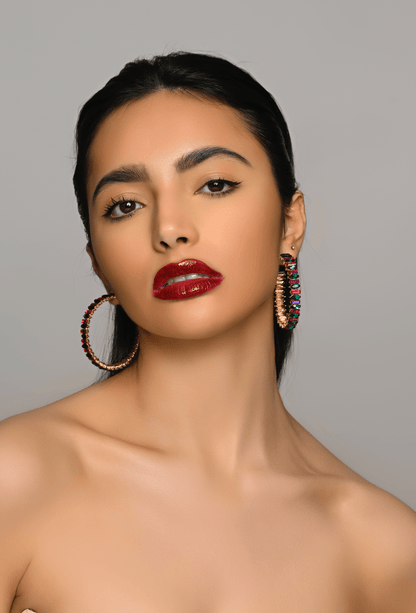 Elegant Luxury Crystal Rhinestones Medium Statement Hoop Earrings - Fatisha Boutique