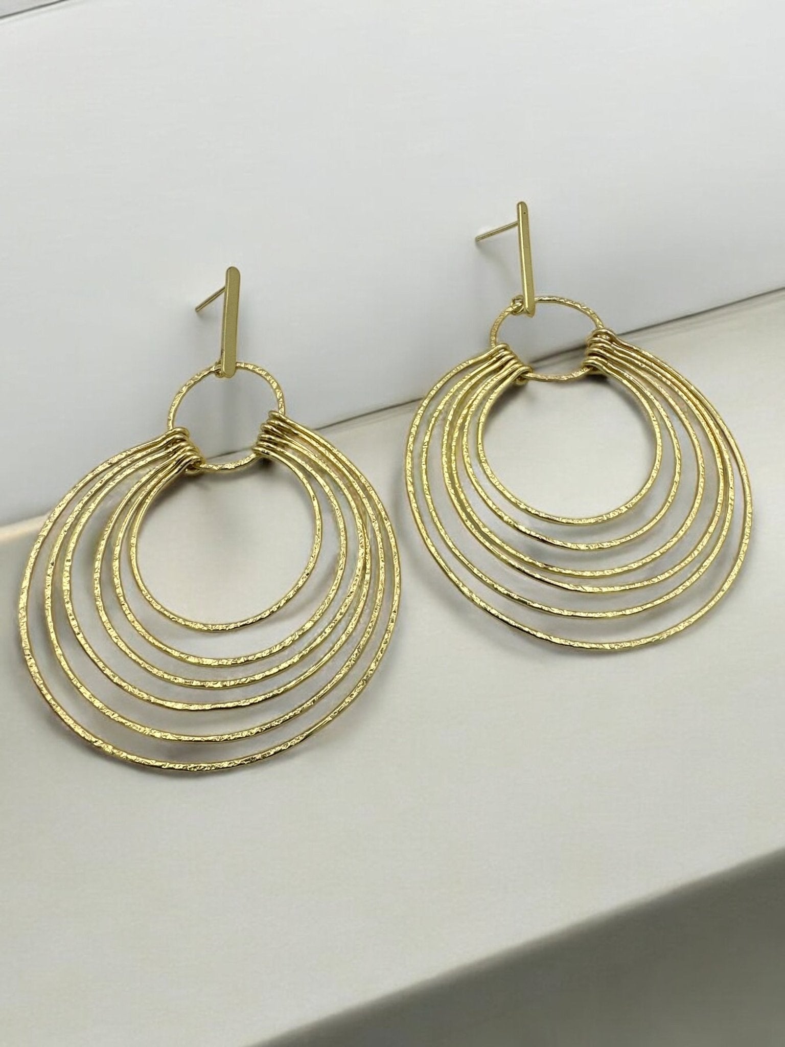 Elegant Multi - Hoop Brass Dangle Earrings - Bohemian Statement Jewellery - Fatisha Boutique