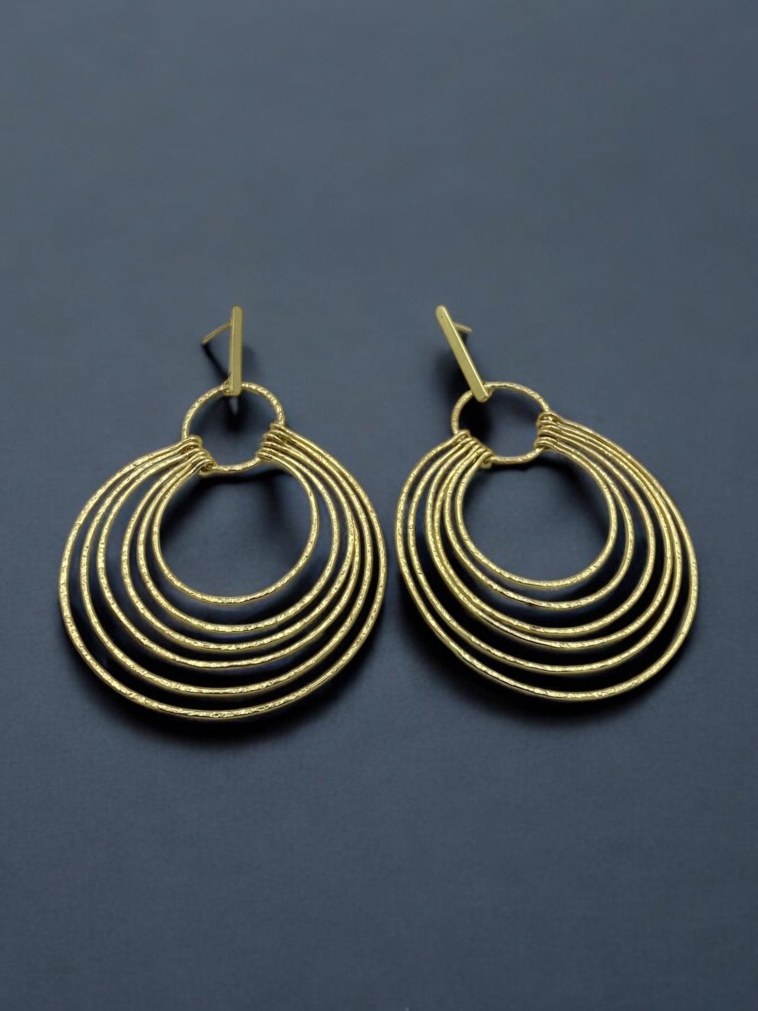 Elegant Multi - Hoop Brass Dangle Earrings - Bohemian Statement Jewellery - Fatisha Boutique