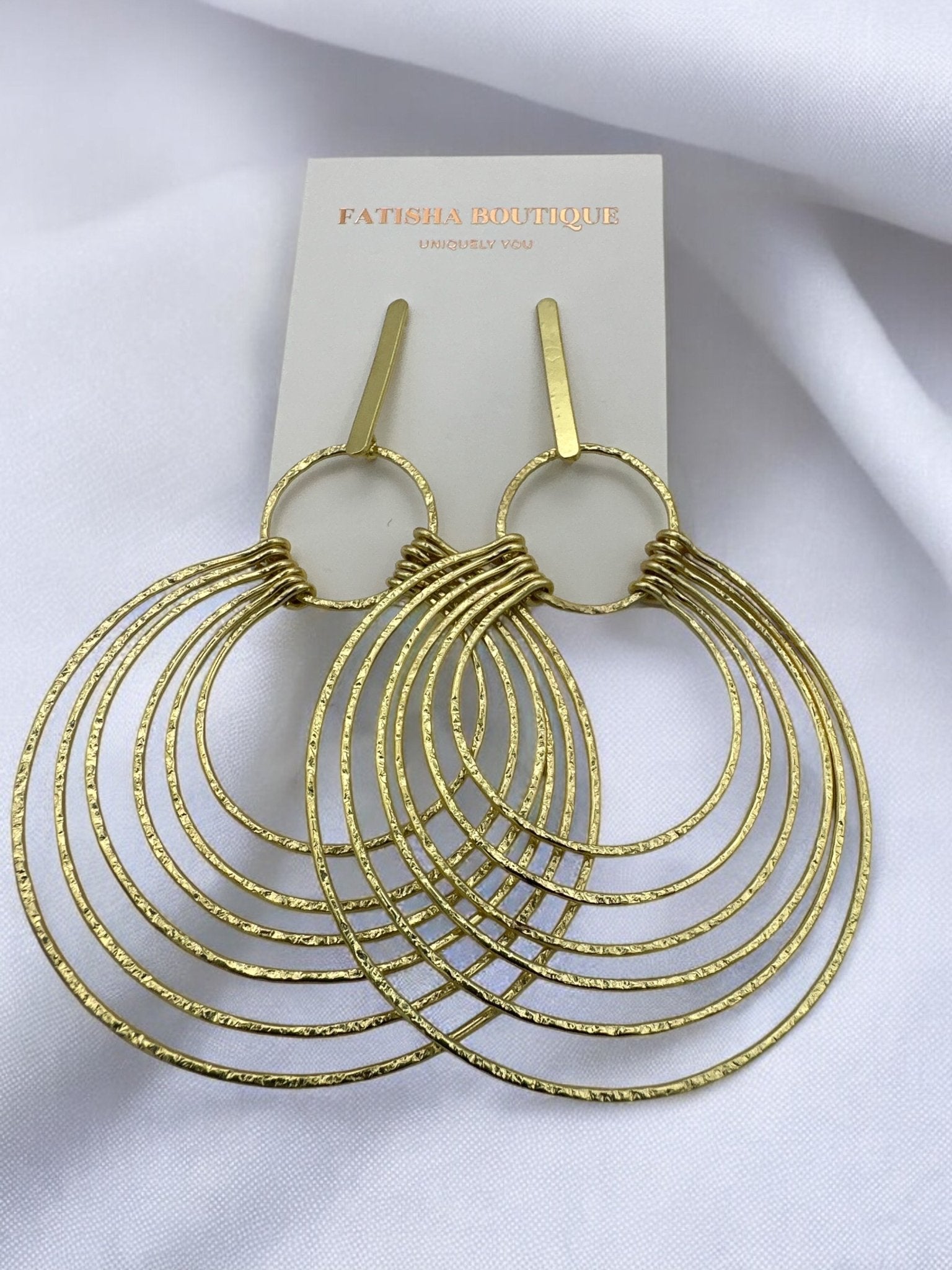 Elegant Multi - Hoop Brass Dangle Earrings - Bohemian Statement Jewellery - Fatisha Boutique
