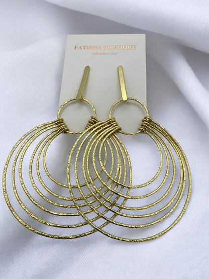 Elegant Multi - Hoop Brass Dangle Earrings - Bohemian Statement Jewellery - Fatisha Boutique