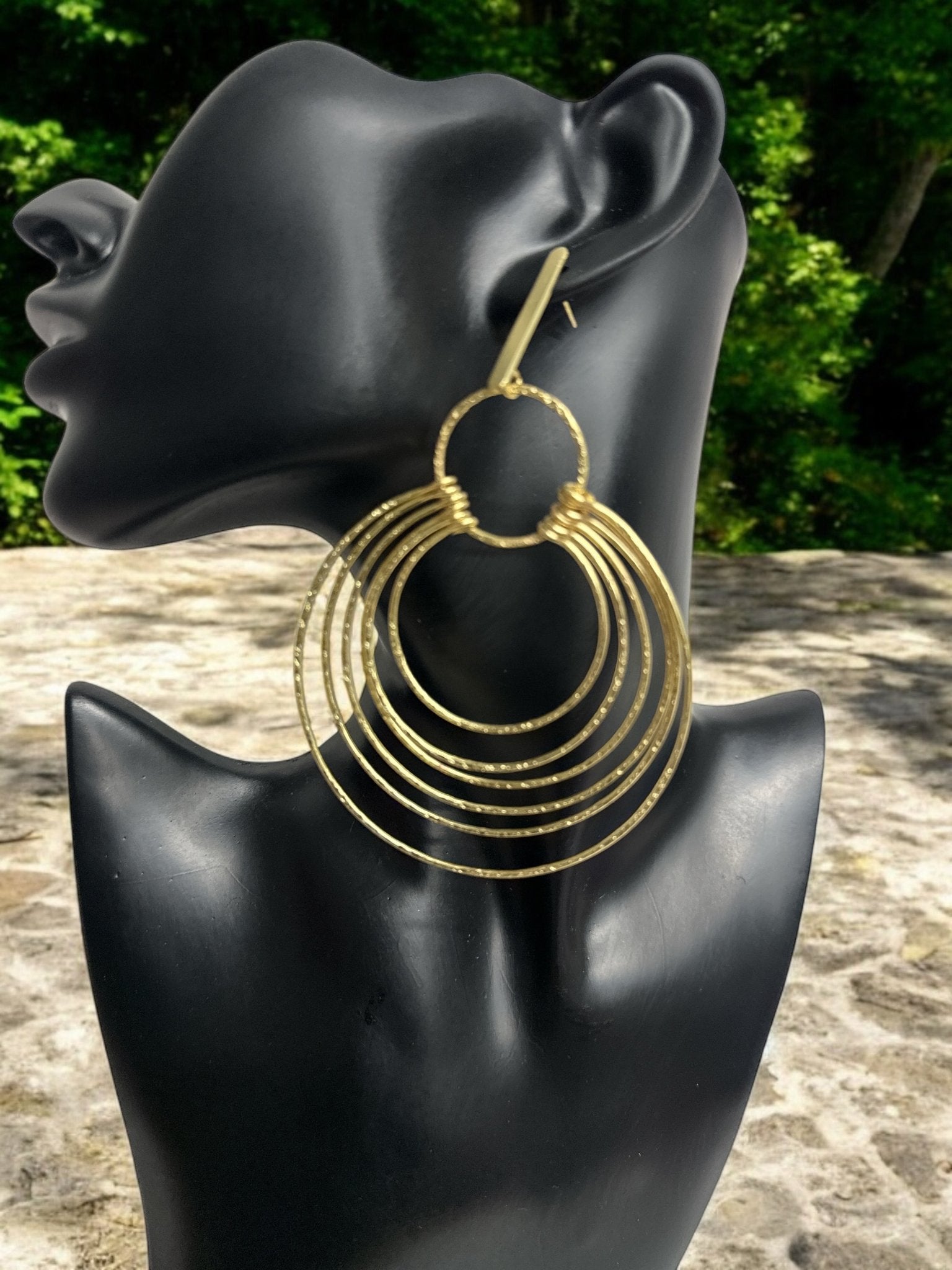 Elegant Multi - Hoop Brass Dangle Earrings - Bohemian Statement Jewellery - Fatisha Boutique