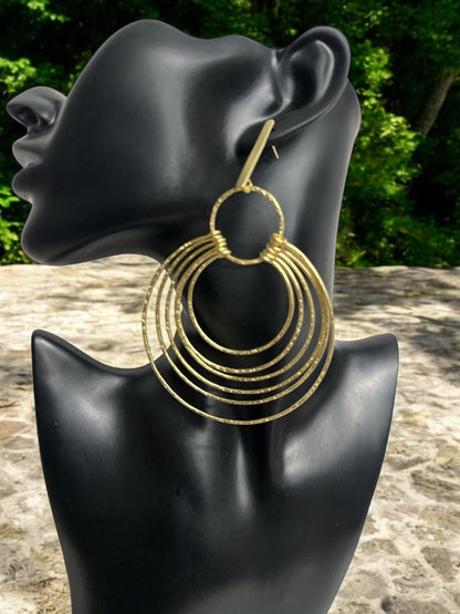 Elegant Multi - Hoop Brass Dangle Earrings - Bohemian Statement Jewellery - Fatisha Boutique
