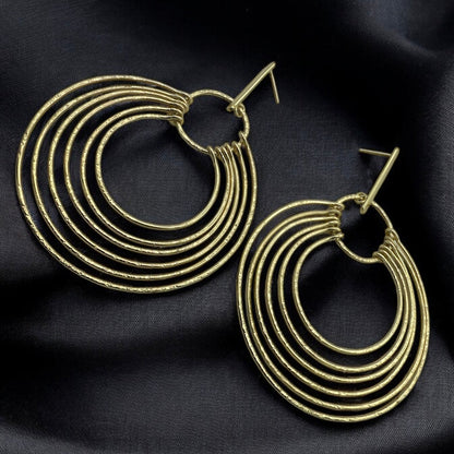 Elegant Multi - Hoop Brass Dangle Earrings - Bohemian Statement Jewellery - Fatisha Boutique