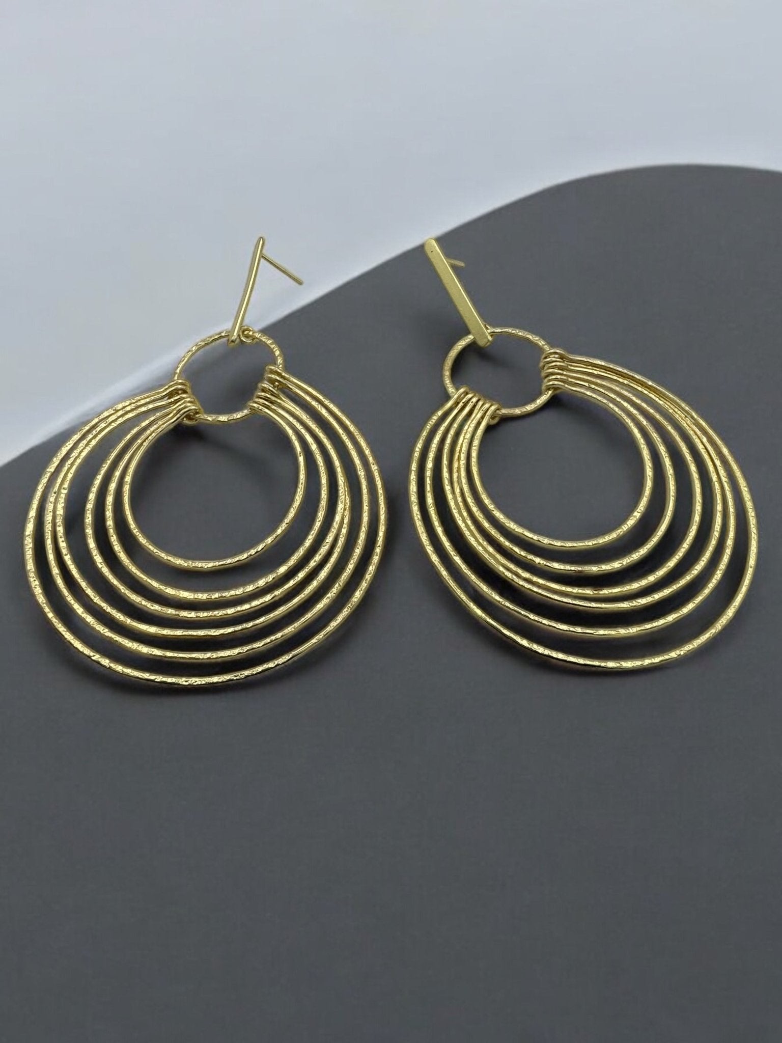 Elegant Multi - Hoop Brass Dangle Earrings - Bohemian Statement Jewellery - Fatisha Boutique