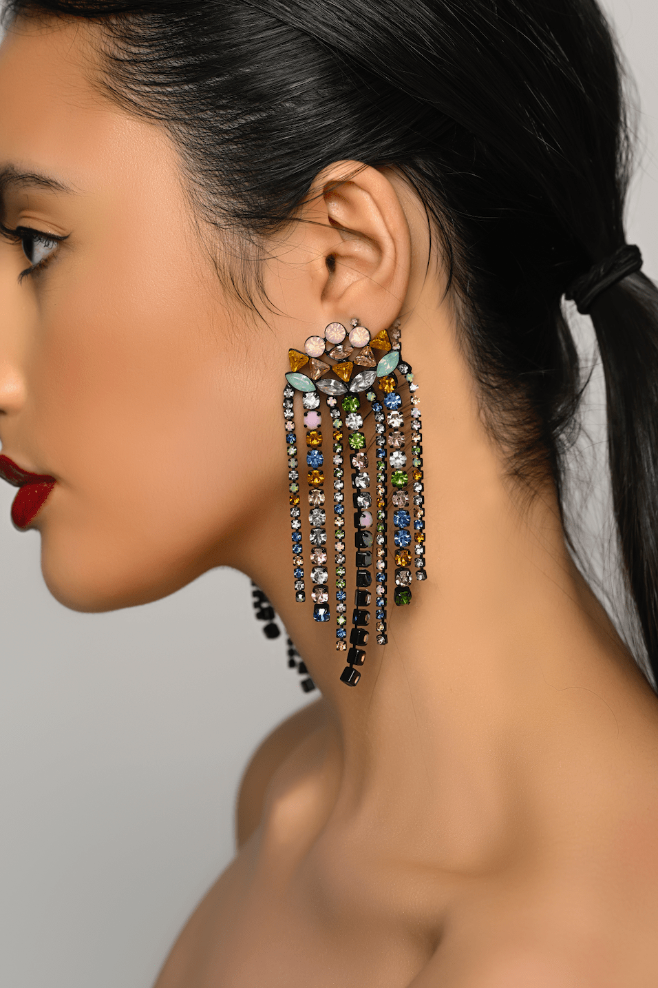 Elegant Multicoloured Crystal Fringe Earrings – Statement Drop Earrings for Women - Fatisha Boutique