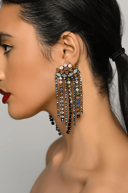 Elegant Multicoloured Crystal Fringe Earrings – Statement Drop Earrings for Women - Fatisha Boutique