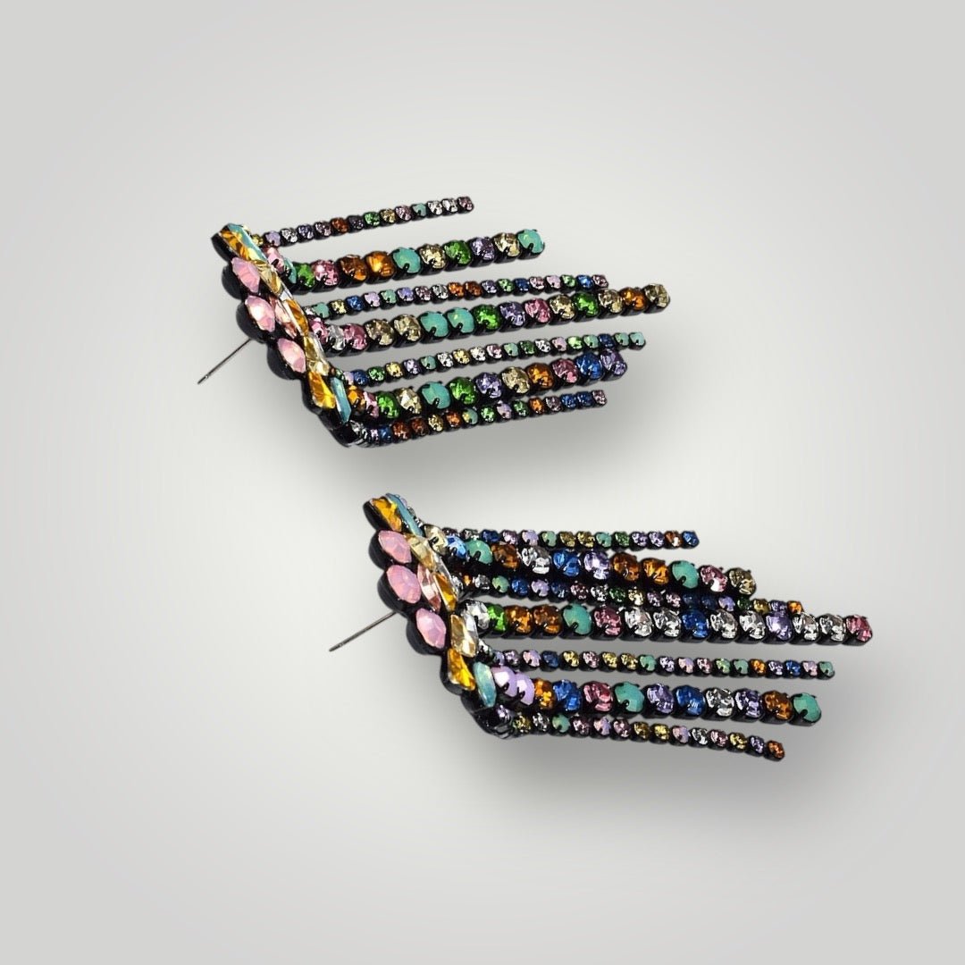 Elegant Multicoloured Crystal Fringe Earrings – Statement Drop Earrings for Women - Fatisha Boutique
