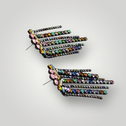 Elegant Multicoloured Crystal Fringe Earrings – Statement Drop Earrings for Women - Fatisha Boutique