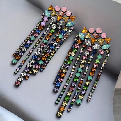 Elegant Multicoloured Crystal Fringe Earrings – Statement Drop Earrings for Women - Fatisha Boutique