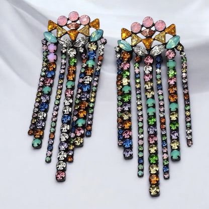 Elegant Multicoloured Crystal Fringe Earrings – Statement Drop Earrings for Women - Fatisha Boutique