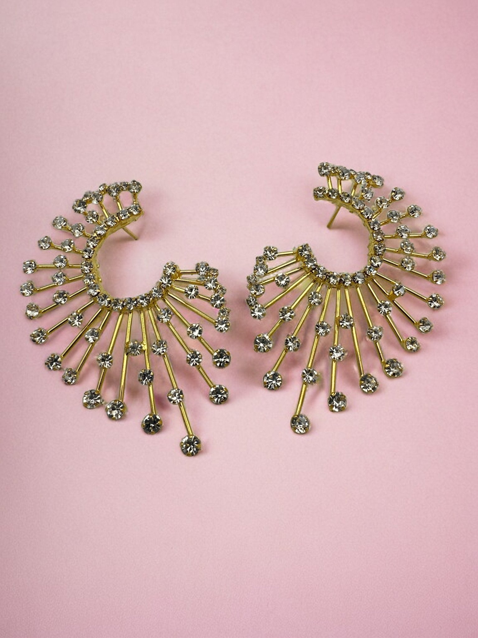 Elegant Oversized Spiked Rhinestone Designed Stud Statement Earrings - Fatisha Boutique