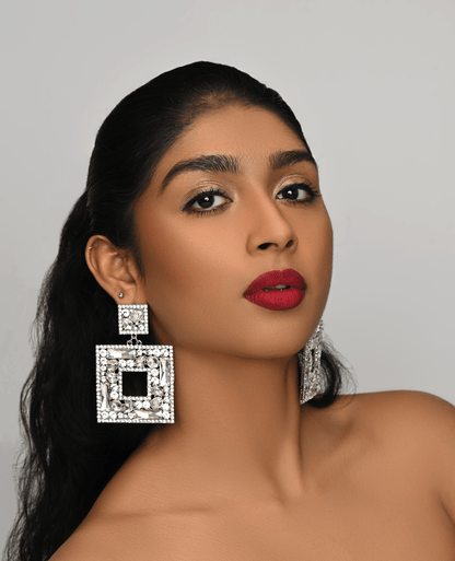 Elegant Oversized Square Rhinestone Statement Dangle Earrings - Fatisha Boutique