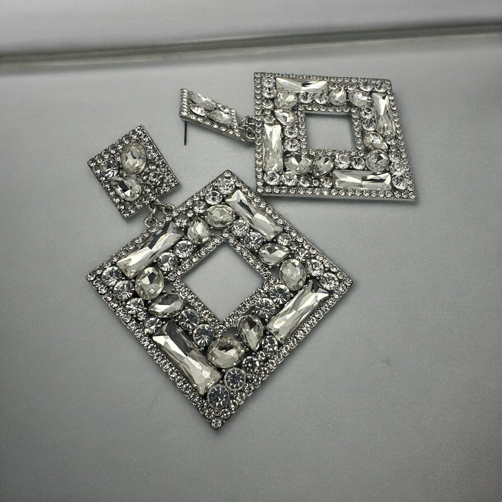 Elegant Oversized Square Rhinestone Statement Dangle Earrings - Fatisha Boutique