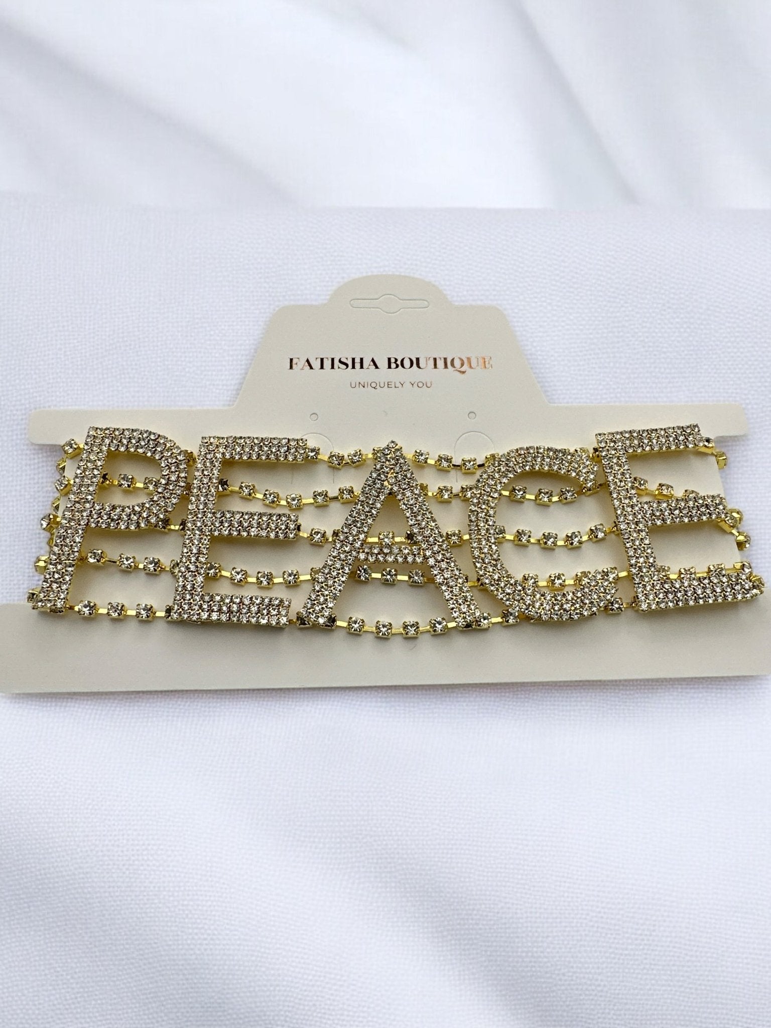 Elegant PEACE Sparkling Rhinestone Choker Statement Necklace Jewellery - Fatisha Boutique