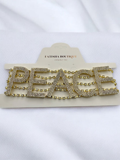 Elegant PEACE Sparkling Rhinestone Choker Statement Necklace Jewellery - Fatisha Boutique
