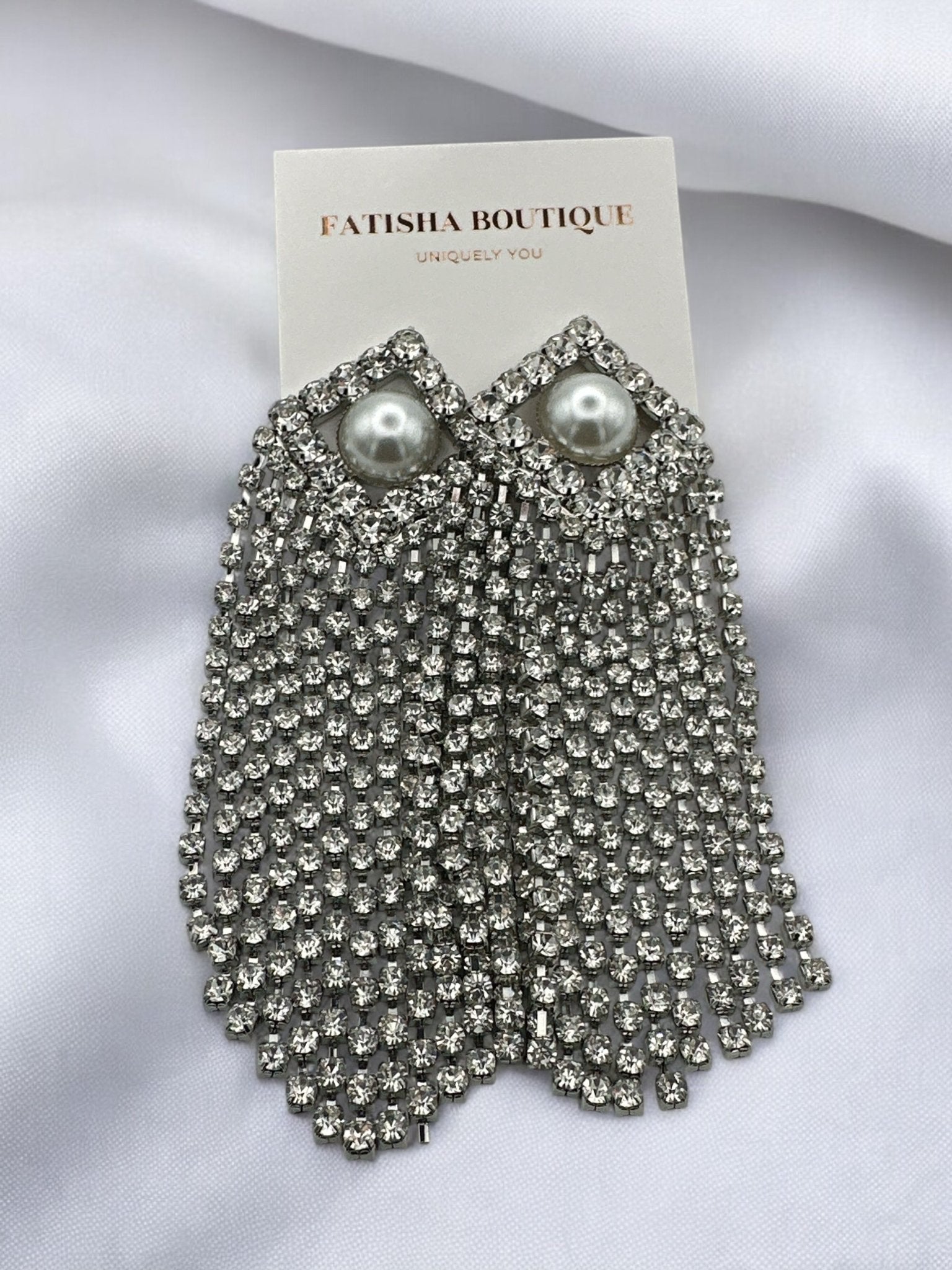 Elegant Pearl and Rhinestone Drape Statement Earrings - Fatisha Boutique