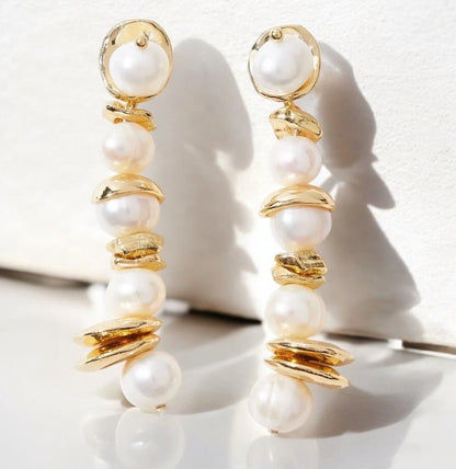Elegant Pearl Drop Earrings – Classic Gold and Pearl Dangle Earrings for Special Occasions - Fatisha Boutique