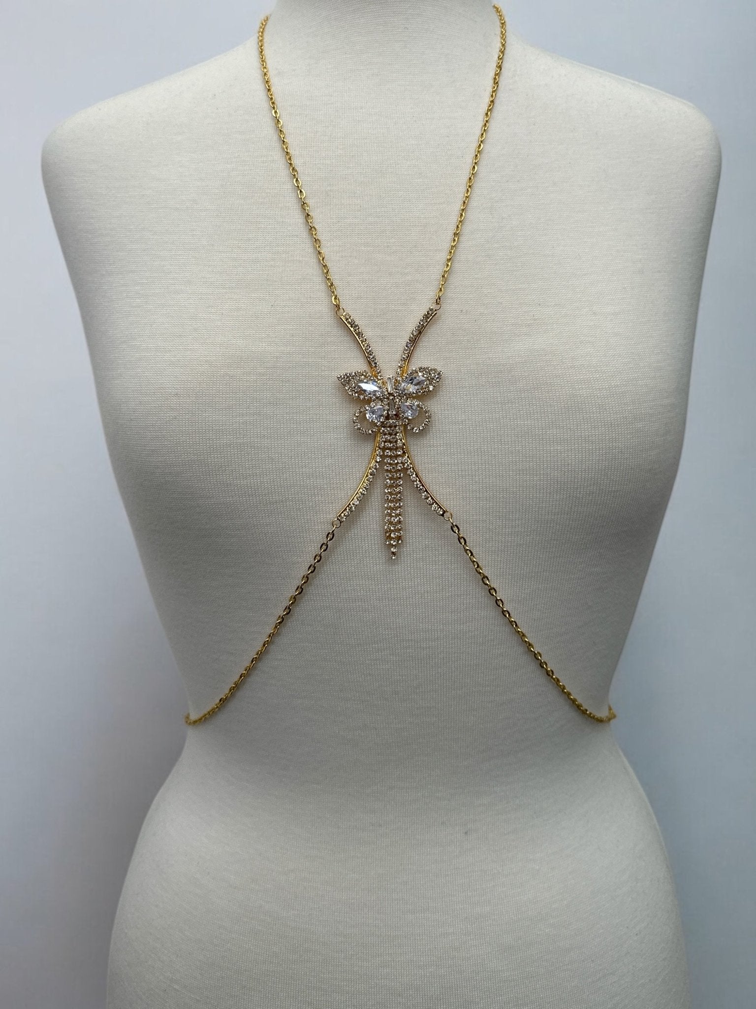 Elegant Rhinestone Body Chain – Butterfly Statement Body Jewellery (Gold & Silver) - Fatisha Boutique