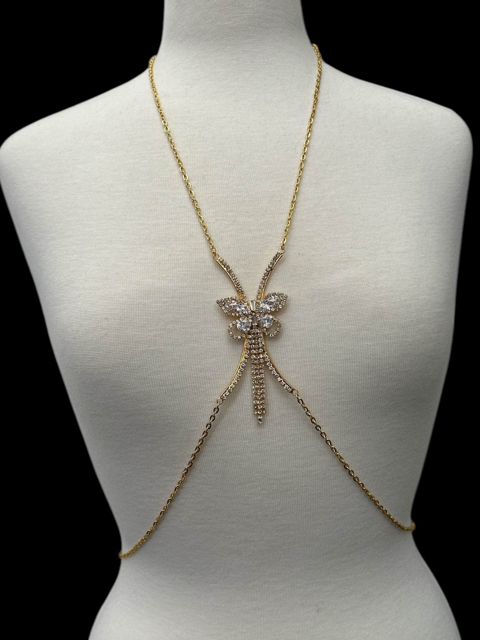Elegant Rhinestone Body Chain – Butterfly Statement Body Jewellery (Gold & Silver) - Fatisha Boutique