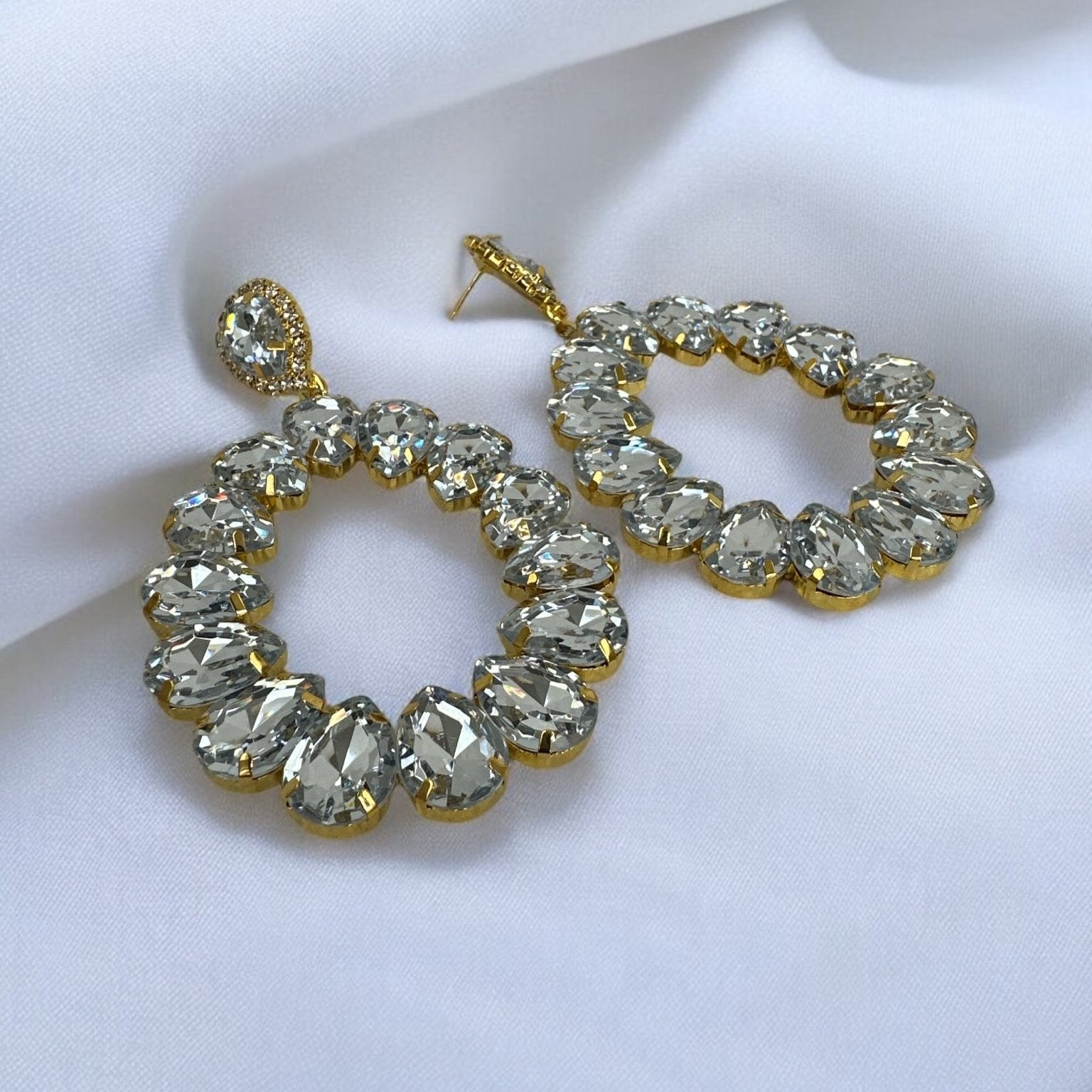 Elegant Rhinestone Crystal Teardrop Statement Earrings - Fatisha Boutique