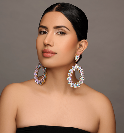 Elegant Rhinestone Crystal Teardrop Statement Earrings - Fatisha Boutique