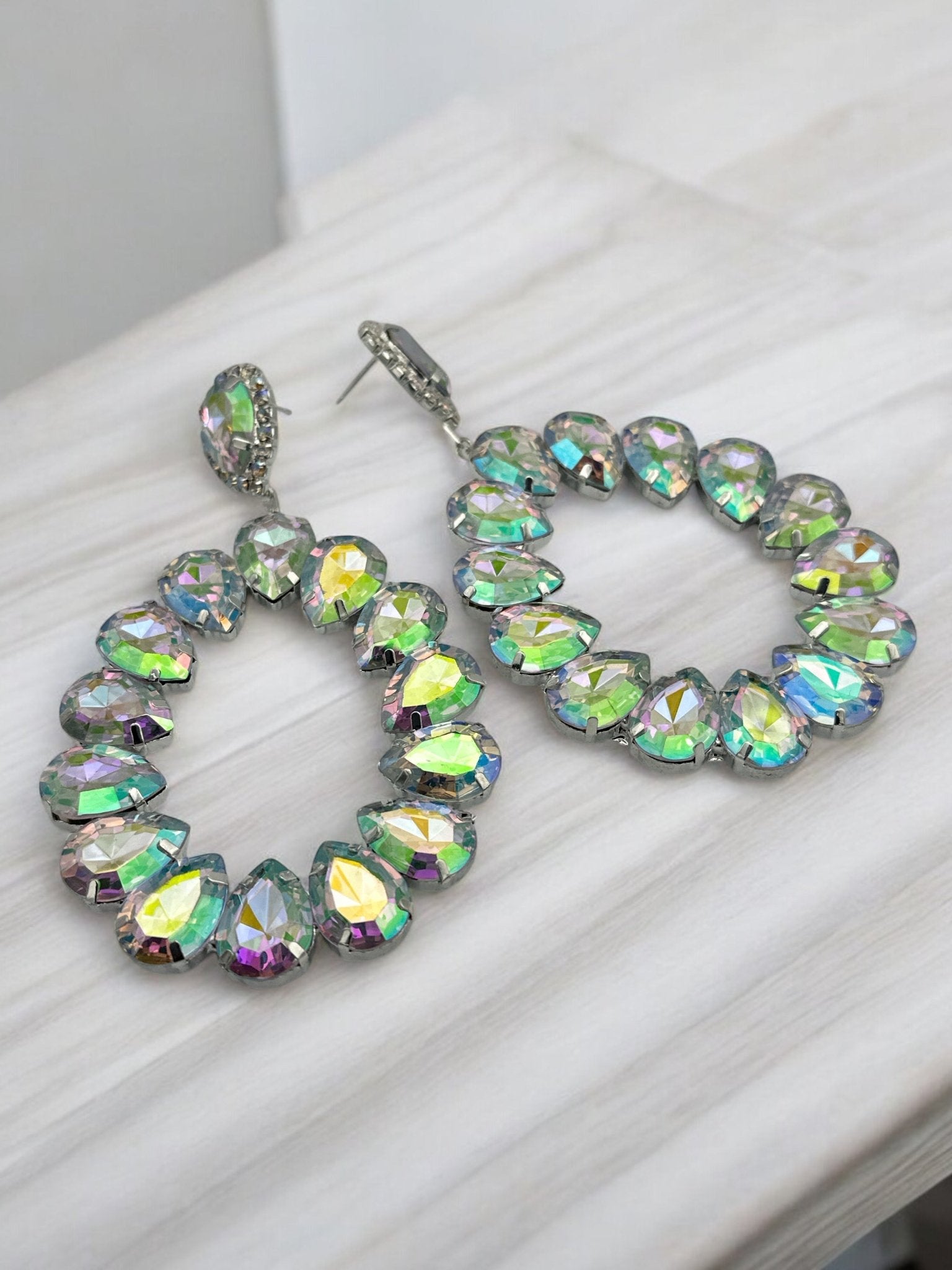 Elegant Rhinestone Crystal Teardrop Statement Earrings - Fatisha Boutique